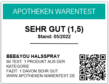 Mit dem Bee&you Halsspray QR Code gelangen Sie direkt auf unseren Bee&you Testbericht